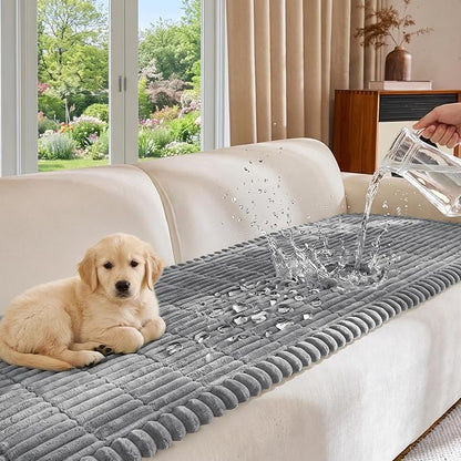 FUANGUI Waterproof Couch Cover Sofa Cover for Dogs and Pets Sofa Protector | Non-Slip Washable Fuzzy Soft Cat Bed Sofa Slipcover for 2-3 Cushion Couch Sofa Pet Friendly, Grey, 27.6" x 82.7", 1 pcs