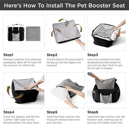 Lesure Dog Car Seat for Small Dogs,Booster Car Bed for Puppy Under 25lbs | Soft Pet Carseat with Clip-On Safety Leash and Thickened Memory Foam Filling,Dog Travel Carrier Bed with Storage Pocket,Brown