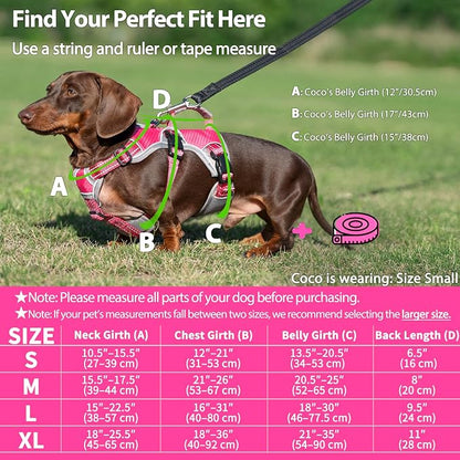 Escape Proof Dog Harness, Dachshund Harness, Reflective Dog Harness with Handle, Durable,Adjustable Vest for Small Medium Large Dogs Walking, Training, and Running Gear (Rose red,XL)