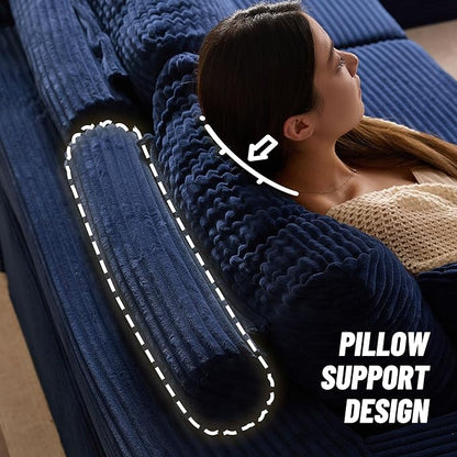 107" Boneless Couch with Deep Seat, Modular Sectional Sofa, Cloud Sectional Couch for Living Room, No Assembly Required, Corduroy, L-Shape Right?Blue
