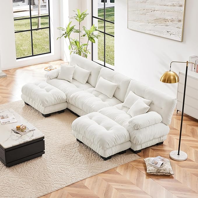 White Ottoman for Modular Sectional Sofa, Ottoman Seat for Convertible Sectional, Chenille Sofa Couch for Living Room, Bedroom, Apartment