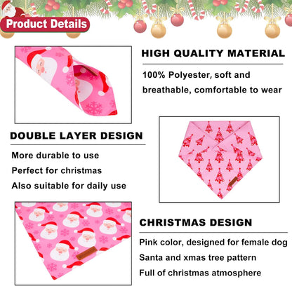ADOGGYGO Christmas Dog Bandana, Xmas Tree Santa Pet Scarf, Premium Durable Fabric, Adjustable Fit Female Pet Christmas Bandanas for Small Dogs Puppies (Small)