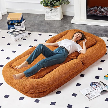 Cozy Brown Folding Sofa Chair with 5 Adjustable Positions – Perfect Plush Lounge Chair for Gaming, Meditation, and Relaxing Anytime!