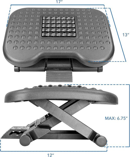 Mount-It! Ergonomic Under Desk Footrest | Massaging Foot Support for Foot Comfort | Office Tilting Footrest with 3-Level Height Adjustment Against Swelling