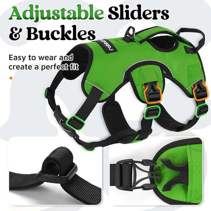 rabbitgoo Escape Proof Dog Harness for Large, No Pull with Lift Handle | No Escape, Full Soft Padded, Reflective Adjustable Vest, Leash Clip for Walking Hiking Training, Green, Large