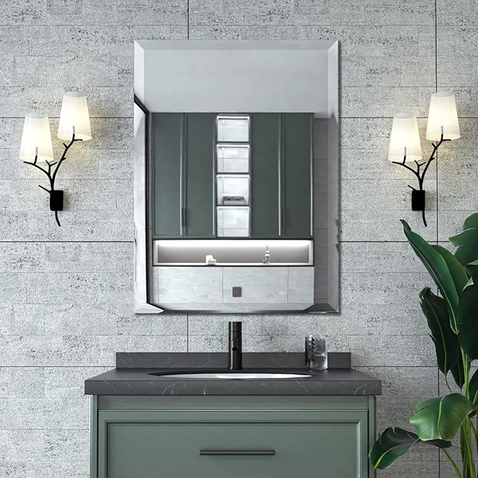 Mirrorons Beveled Mirror, Wall Mirror 24" x 32", Frameless Rectangle Bathroom