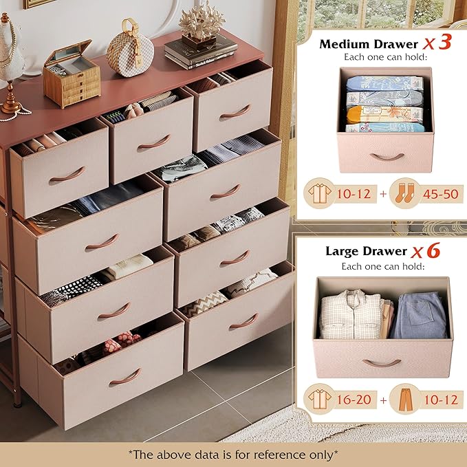WLIVE 9-Drawer Dresser, Fabric Storage Tower