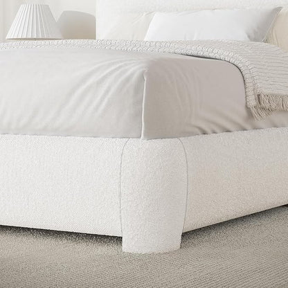 BarnFurin Full Size Bed Frame,Cloud Boucle Upholstered Platform Bed Frame with Headboard, Modern Style, Soft Rounded Corners, No Box Spring Required, Easy Assembly, White