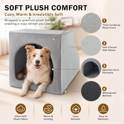 XXL Indoor Dog House for Large Dogs, Enclosed Dog Cave Bed | Washable Removable Cover, Spacious Pet House with Soft Cushion, Large Indoor Dog Bed for Big Dogs, 42" L x 28" W x 28" H