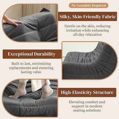 Bean Bag Chair, Loveseat Fireside Chair Bean Bag Sofa for Adults, 2 Seater Bean Bag Chairs for Teens with High-Resilience Foam, Memory Foam Bean Bag for Living Room, Bedroom, Office (Suede, Dark Gray)