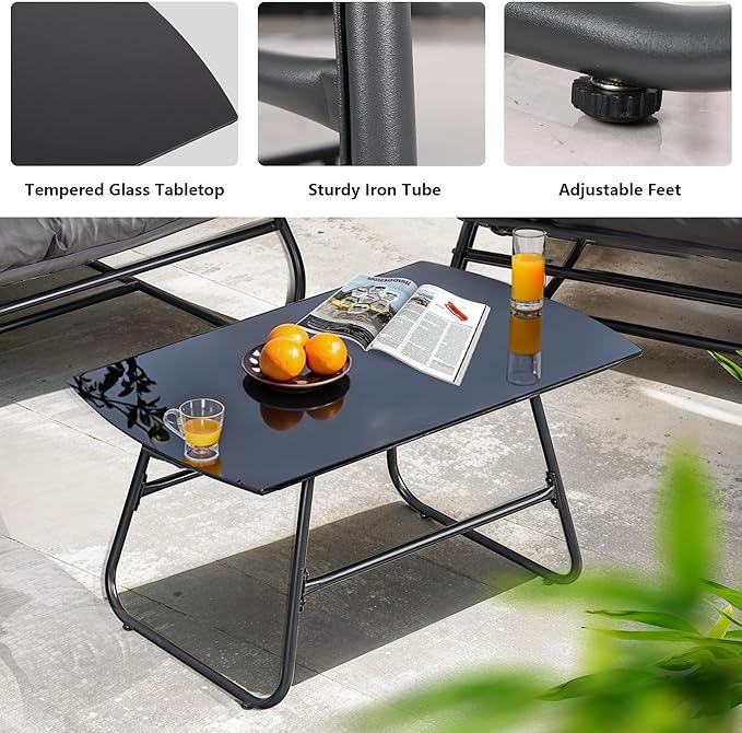NOBLEMOOD 2 Pieces Patio Loveseat Set with Coffee Table, Outdoor Indoor Cushioned Love Seat, Metal Frame Oversized 2 Seater Chair for Porch, Garden, Living Room, Balcony