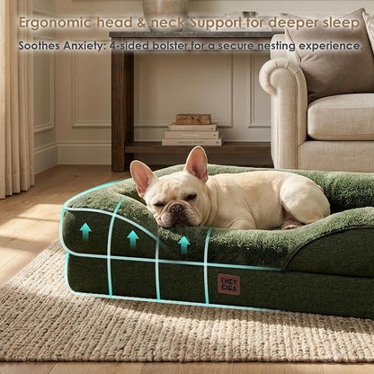 EHEYCIGA Orthopedic Dog Bed for Large Dog, Memory Foam Dog Couch, Dark Green