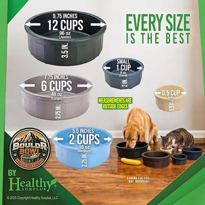 Pet Crock Bowl - 2 Pack – Thick Durable Plastic Non-Tip Food & Water Dish for Dogs, Cats - Indoor/Outdoor - Chew Resistant, Easy Clean BouldrBowl from Healthy Surplus® (White, 96oz Jumbo)