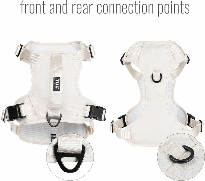 TUG No-Pull Dog Harness, 2 Leash Clips + Padded Handle (Medium, Cream) | Water-Resistant Padded Interior | No-Pull Front Clip | Padded Back Handle | Adjustable Straps
