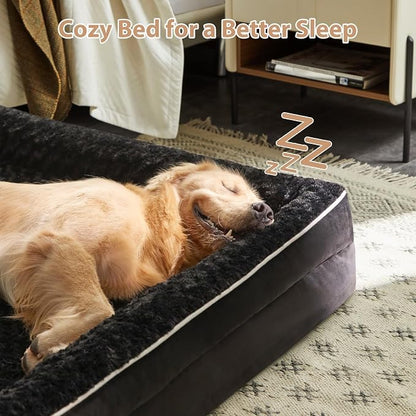 WNPETHOME Orthopedic Washable XXL Dog Bed for Senior Dog Cozy Sleep | Extra Large Waterproof Big Soft Dog Couch Sofa Bed for Dogs Relax with Removable Cover Supportive Pet Bed Black 48x35 Inch