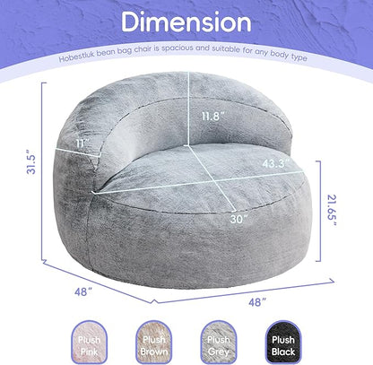 Hobestluk Bean Bag Chair Giant Bean Bag Chairs for Adults Big Bean Bag Chair with Memory Foam Filler Adults Large Beanbag with Faux Fur Cover for Bedroom (Plush Grey,Oversize)