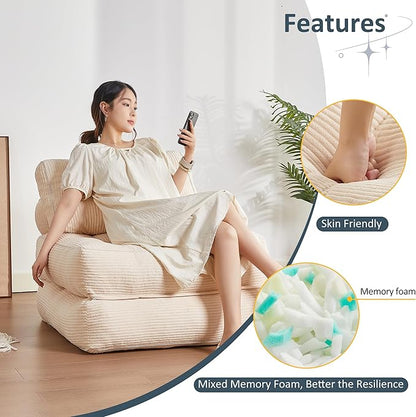 Afuson Folding Chair Bed, Futon Sofa, Floor Couch for Adults Chair for Living Room, Lounge Sofa, Convertible Sofa Bed, Small Couches for Small Spaces, Beige