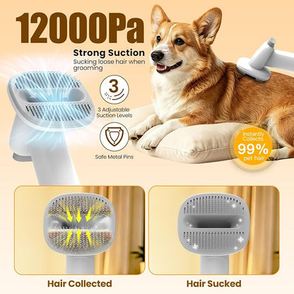 Dog Grooming Kit with Vacuum, 12000Pa Pet Electric Clipper & Cleaning Brush | PG01 All-in-One Pet Grooming Kit, Low-Noise Dog Vacuum for Shedding Grooming, Pet Hair Remover Vacuum