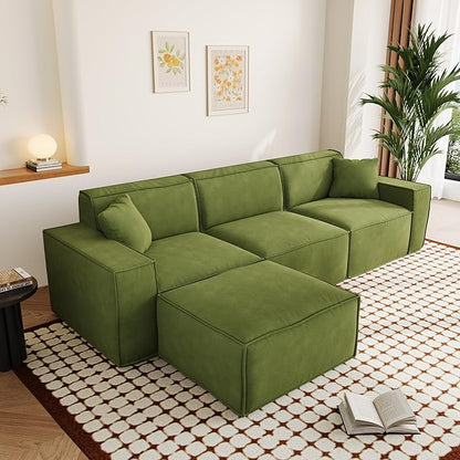 110"Cloud Sectional Couch, Chenille Boneless Couch L Shaped with Deep Seats & Wide Armrests, Convertible Modular Sectional Sofa Memory Foam Compression Floor Sofa for Living Room, No Assembly Required