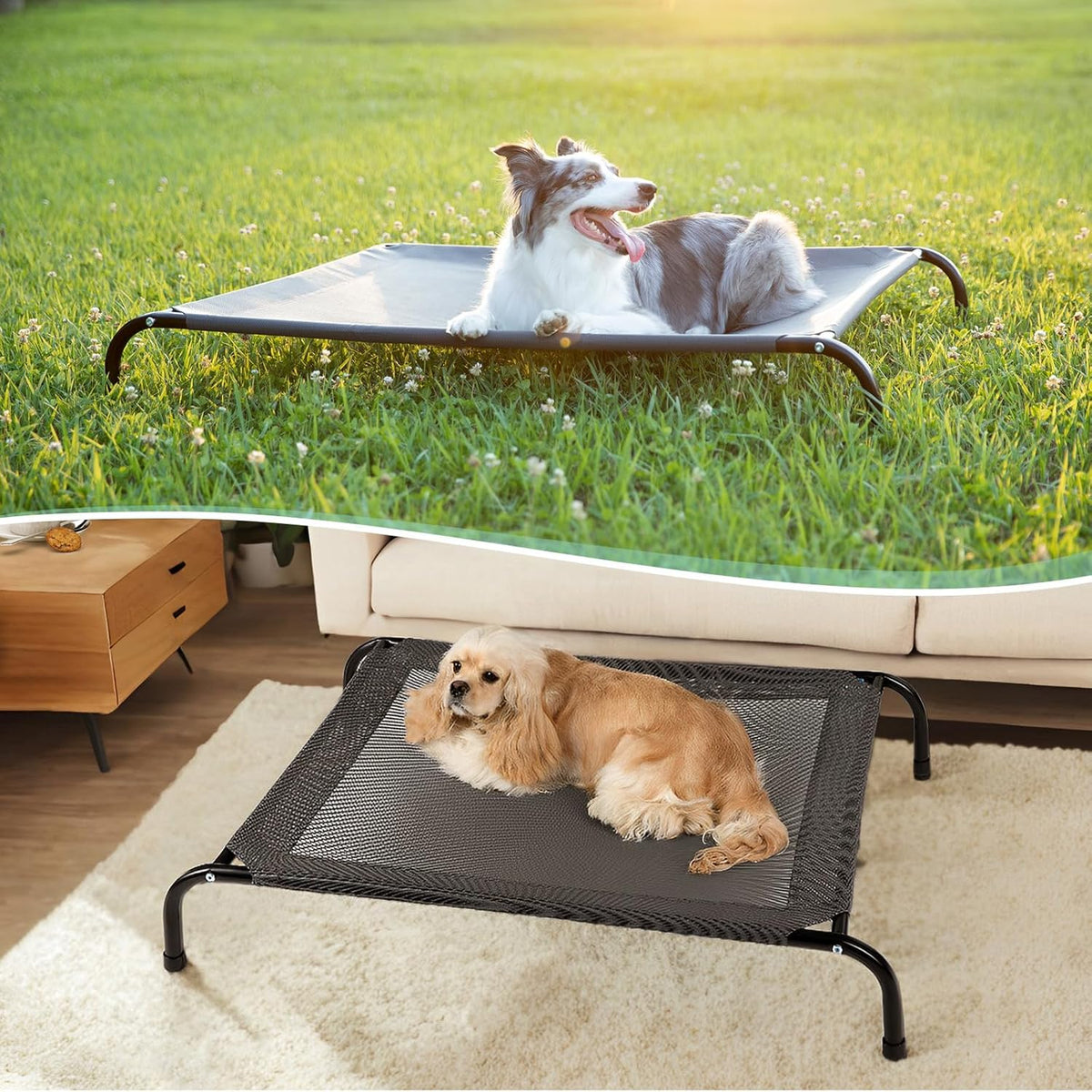 Cooling Elevated Dog Bed with Non-Slip Floor Protectors & Breathable Mesh, Raised Indoor & Outdoor Dog Cot Hammock, 41" L x 32" W x 8" Th, Medium, Grey