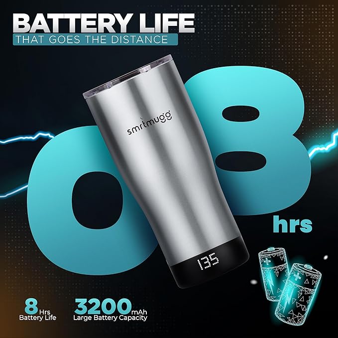 X Heated Coffee Mug 19 oz., 8 Hour Battery Life, Self-Heating, Adjustable Temp