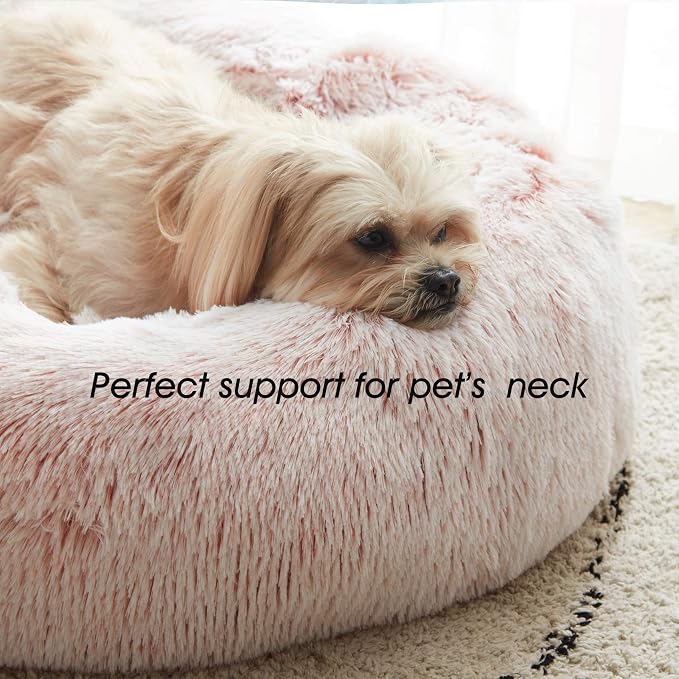 Western Home Calming Donut Small Dog Cat Bed Washable Puppy Bed,24" Pink | Fluffy Faux Fur Round Cuddler,Anti-Anxiety,Anti-Slip Bottom,Pet Beds for Puppy&Small Dogs&Large Cat,Up to 25 LBS