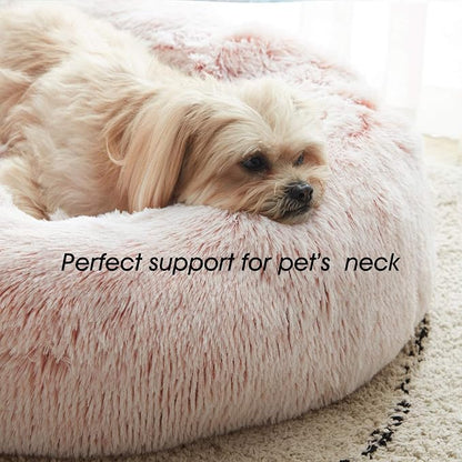Western Home Calming Donut Small Dog Cat Bed Washable Puppy Bed,24" Pink | Fluffy Faux Fur Round Cuddler,Anti-Anxiety,Anti-Slip Bottom,Pet Beds for Puppy&Small Dogs&Large Cat,Up to 25 LBS