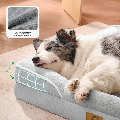 Homemate Dog Bed Extra Large Size Dog: 48"x35" Orthopedic Pet Bed with Toy | Large Dogs Bed with Non-Slip Botton & Removable Washable Cover Cat Bed Sofa XXL Outdoor Crate Pad Couch Light Grey