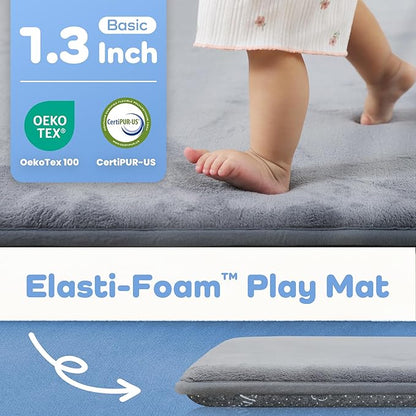 PaPaMat 1.3" Thick Baby Bedside Floor Mat for Bedroom, Basic Padded Foam Soft Plush 28x72 Runner Rug with Non Slip Cushioned for Nursery Playroom (Light Grey)