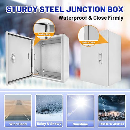 Outdoor Electrical Box 20 x 16x 8''D NEMA 4X Enclosure Steel Box, Waterproof &