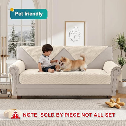 Turquoize Waterproof Couch Cover for Dogs Fuzzy Pet Couch Covers for Sofa Thick Dog Bed Cover Non-Slip Sofa Covers for 2 Cushion Couch Protector Slipcover Pet Friendly (Beige, 36" x 48")