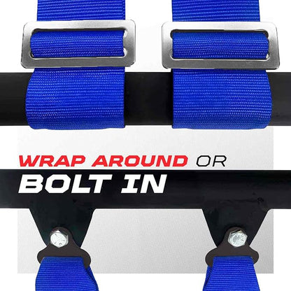 1pc 50 Cal Blue 4 Point Harness 2" straps, Racing Harness Seat Belt | Ultra Kush padding, Push Button quick release hardware. Universal Fit for UTV, RZR, race car
