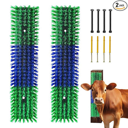 Livestock Scratch Brush With 8 Screws，Animal Back Scratching Brush for Cow,Cattle,Sheep, Horses,Pigs，Massage Grooming Tool(Green, 2pcs)