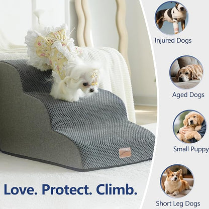 GoGoBunny Ramp Dog Stairs for High Beds 24.4" H, 5-Step Extra Wide Dog Slope Stairs with Durable Waterproof Fabric Cover, Pet Steps for Old Large Dogs Climbing, Non-Slip Sturdy Indoor Step, Grey