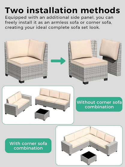 13 Piece Outdoor Wicker Rattan Sectional Sofa Set with 55,000 BTU Fire Pit Table, 10-Seats with 4" Thickened Cushions & Coffee Table, All-Weather PE Rattan for Garden, Backyard, Porch, Beige