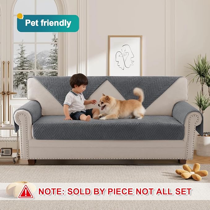Turquoize Waterproof Couch Cover for Dogs Fuzzy Pet Couch Covers for Sofa Thick Dog Bed Cover Non-Slip Sofa Covers for 3 Cushion Couch Protector Slipcover Pet Friendly (Grey, 36" x 72")