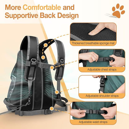 YUDODO Dog Front Carrier Backpack, Top & Side Windows Dog Backpack | Sunshade Hood, Ventilated, Safety Belt, Breathable, Lightweight, Reflective Strip, Pocket Storage, Adjustable, Black Pro, M