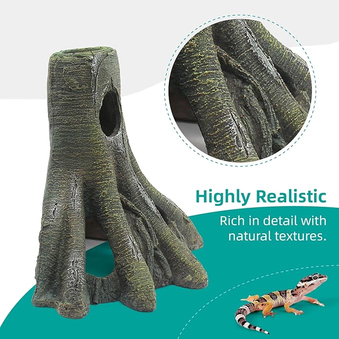 Aquarium Decor Corner Tree Stump Trunk Hollow Betta Cichlid Cave Rocks, Reptile Tank Accessories Climing Ramp for Reptiles, Amphibians, Leopard Gecko, Snake, Lizard, Frogs, Fish
