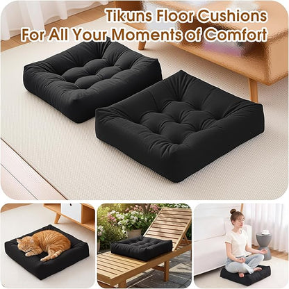 Tikuns Floor Pillows for Adults, 22 * 22 Inch Inch Meditation Cushions, Large Square Sitting Cushion Living Room Memory Foam Pillow for Sitting (1, Black, 22x22x4 Inch)