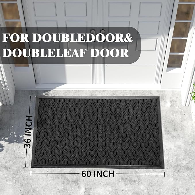 Yimobra Extra Large Door Mat Outside Entrance 60x36, Waterproof Heavy Duty Outdoor Mats for Front Door, Non Slip Rubber Entry Mat for Garage Patio Indoor, Easy Clean, Black