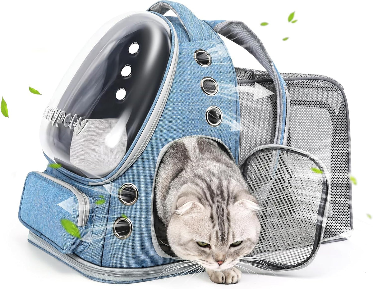 Expandable Cat Backpack,Cat Bubble Backpack Carrier for Carrying Cats, Pets and Small Dogs,Airline-Approved,Designed for Travel, Hiking, Walking,Car （Blue