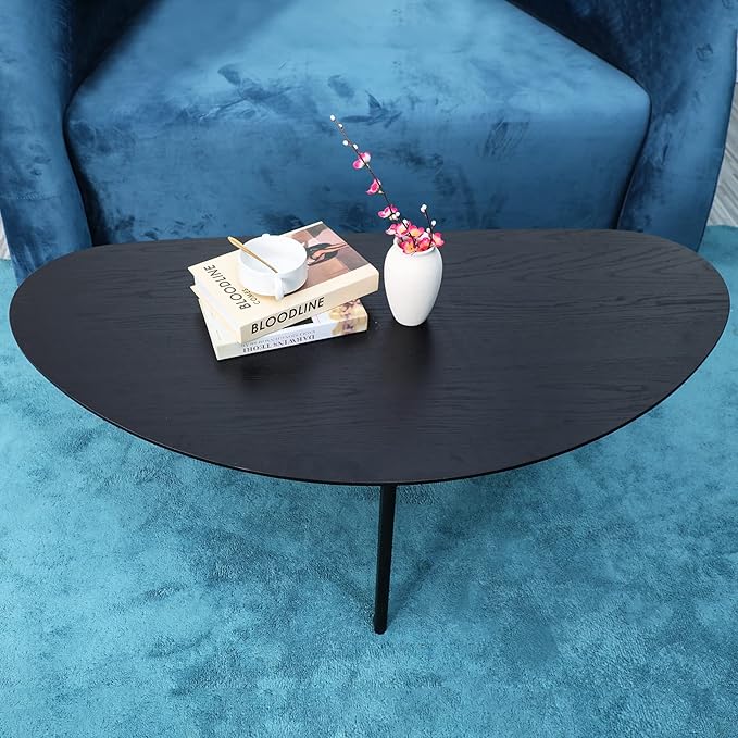 FIRMINANA Mid Century Modern Coffee Table, Oval Black Coffee Table for Living Room & Small Spaces, 47.3" W x 23.63" D x 17.72" H