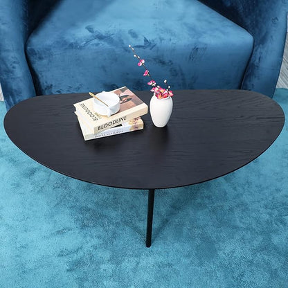 FIRMINANA Mid Century Modern Coffee Table, Oval Black Coffee Table for Living Room & Small Spaces, 47.3" W x 23.63" D x 17.72" H