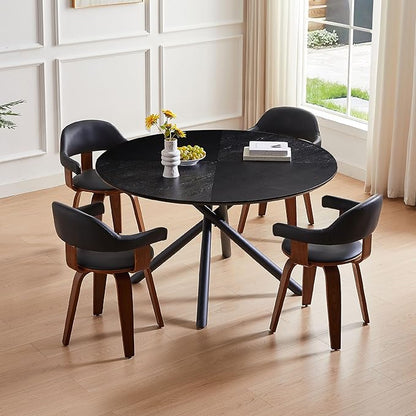 HKQYON Round MDF Tea Table, Cross Legs Metal Base, Easy to Assemble, Black Color for Home Living Room