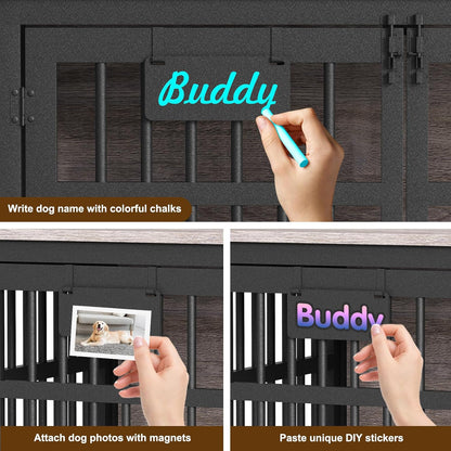 EasyCom 41"/33"/27" Dog Crate Furniture with Name Tag, Heavy Duty Dog Kennel Indoor for Medium Dogs, Double-Doors Sturdy Metal Dog Cage for Anxiety Dog, Decorate House as TV Stand, End Table