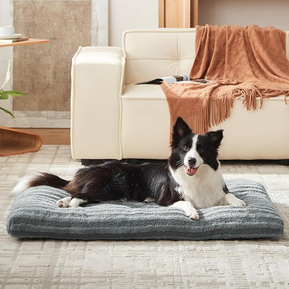 FURTIME Washable Dog Bed Medium Size Dogs, Deluxe Dog Crate Beds | Comfy Fluffy Kennel Pad Anti-Slip Pet Sleeping Mat, Machine Washable Dogs Pillow, 29"x21"x3", Gray