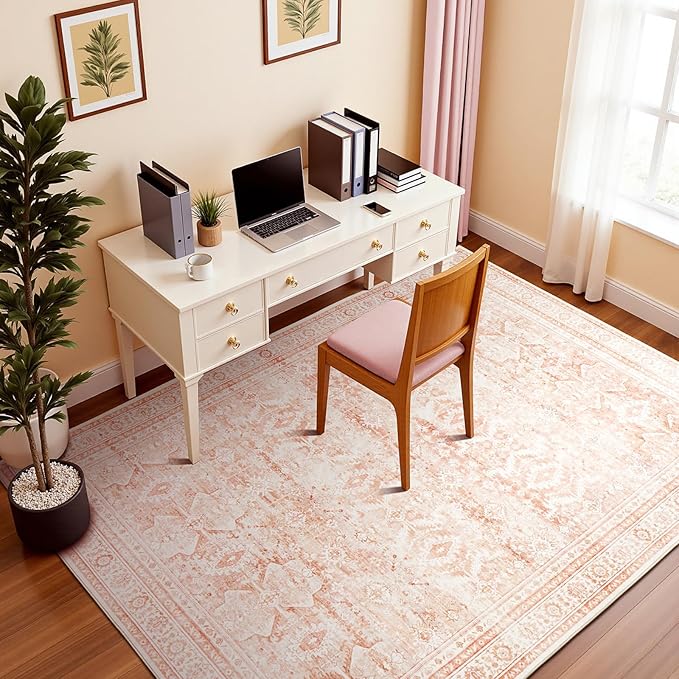 Lofus 5x7 Area Rug for Living Room,Pink Washable Area Rugs with Non-Slip Backing,Soft Boho Carpets for Bedroom Dining Room Home Office Indoor Nursery