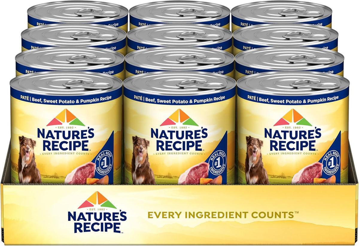 Nature's Recipe Grain Free Beef, Sweet Potato, and Pumpkin Recipe Wet Dog Food, 13 oz. Can, 12 Count