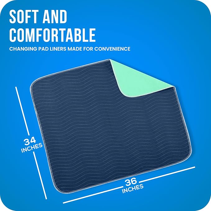 4 Pack Washable Pee Pads for Dogs 34" x 36", Waterproof Dog Training Pads | Reusable Dog Training Pads for Sofa, Incontinence Bed Pads for Adults, Elderly and Kids (Navy,Green) by Utopia Bedding