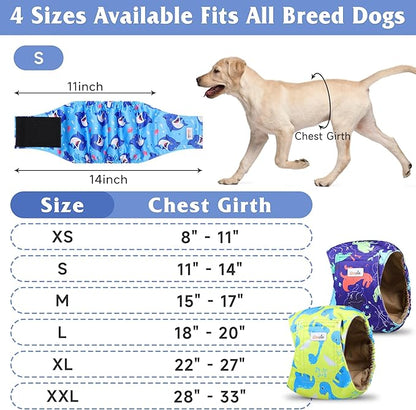 5 Pack Dog Diapers Male Reusable, Premium Belly Bands for Male Dogs, High Absorbing Male Dog Pee Wraps for Doggie in Incontinence or Excitable Urination and Training Dinosaur XXL